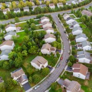 Bird's-eye view of a suburban neighborhood